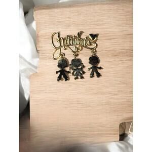 Grandma Script Brooch Dangling Children Kids Charms Heart Gold Tone
